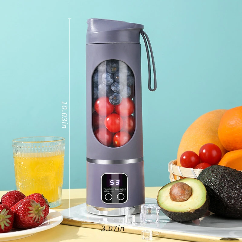 (image for) 450ml Portable Juicer Cup 12 Blade Head USB Charging Mini Blender Electric Juicer 3 Gears Double Cover Fruit Mixer